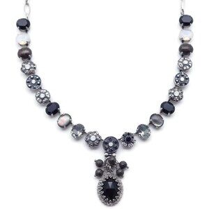 Mariana French Silk Silver Necklace in Oval Black Grey White Mix Mosaic M126 NWT